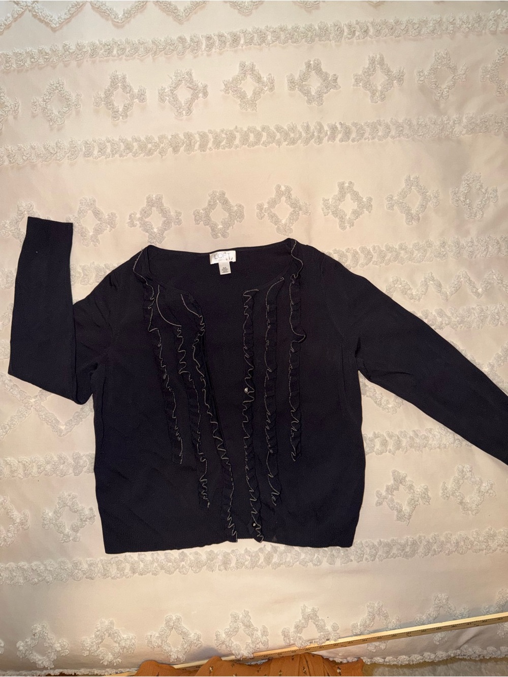 LOF Black Ruffle-Front Cardigan